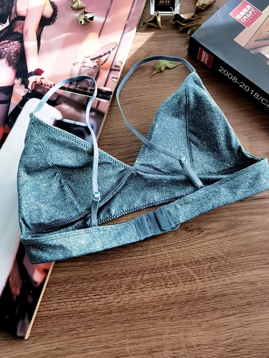 Üçgen Fincan Sutyen Seti Seksi Leopar Baskı Küçük Göğüsler için Ultra Ince Wirefree Bralette ve Külot Lingerie — image 5