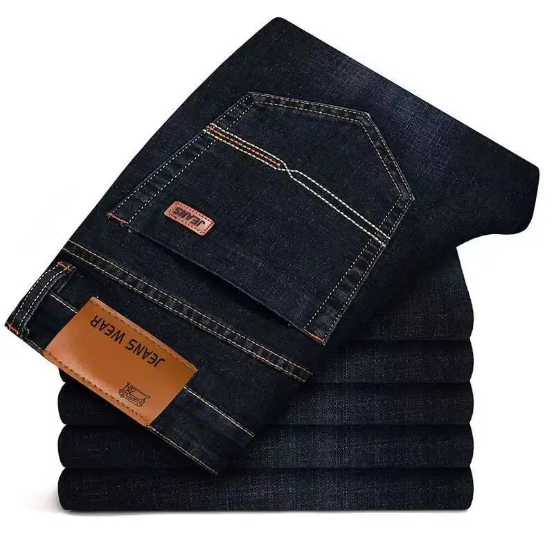 2024 Summer Thin Men's Elastic Cotton Jeans Fashion Gray Comfortable Business Straight Casual Pants High Quality Brand Trousers — image 6
