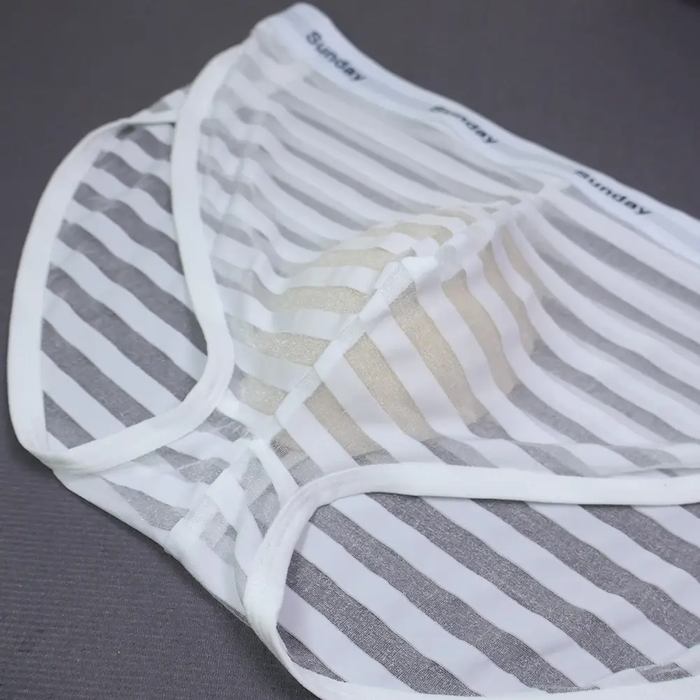 Men Casual Transparent Striped Mesh Briefs Side Fork Panties Shorts Breathable Pouch Man Comfortable Home Underwear — image 13