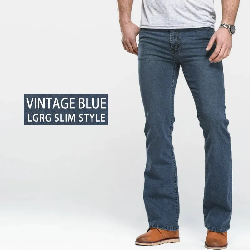 Mens Boot Cut Jeans Slightly Flared Slim Fit Blue Black Trousers Designer Classic Male Stretch Denim Pants — image 12