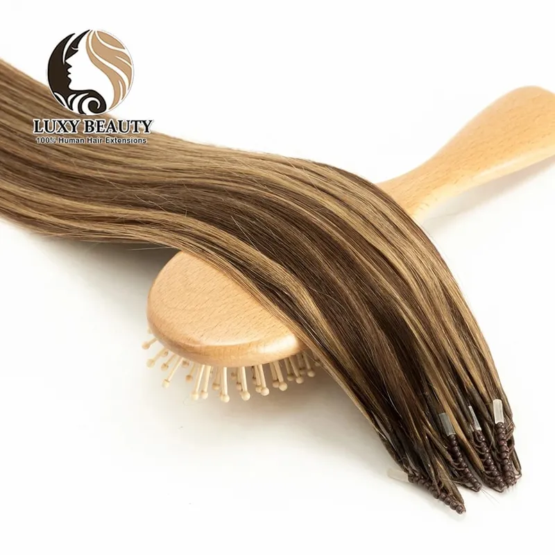 8D مايكرو الخرزة شعر مستعار بشري سيليكون حلقة نانو الشعر التمديد غير مرئية صغيرة سيليكون الخرز أسود براون شعر بشري أشقر — image 13