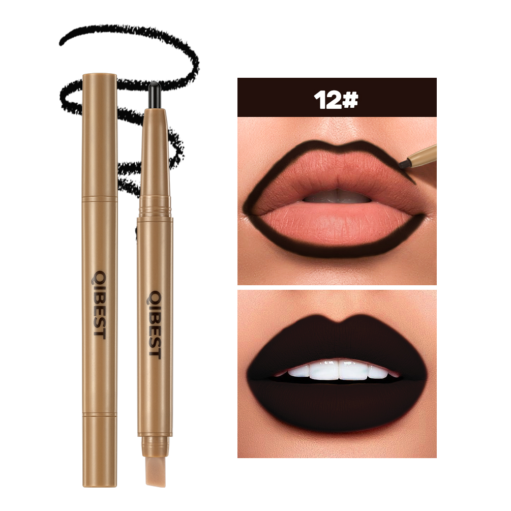 Se silikonovým štětečkem Tužka na rty Dvojhlavá automatická Hedvábně jemná Káva Hnědá Rozmazávání Plný Tvar rtů Obrys Kontury Make-up — image 18