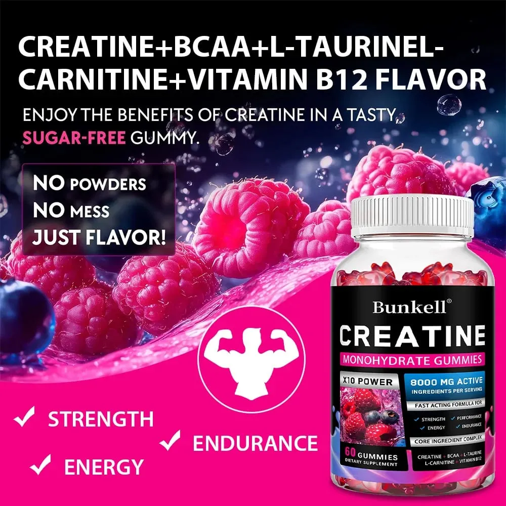 Creatine Monohydrate Gummies - 8000 Mg ก่อน/หลังออกกำลังกายฟิตเนสความแข็งแรงสร้างกล้ามเนื้อให้อาหารเสริมพลังงาน — image 2