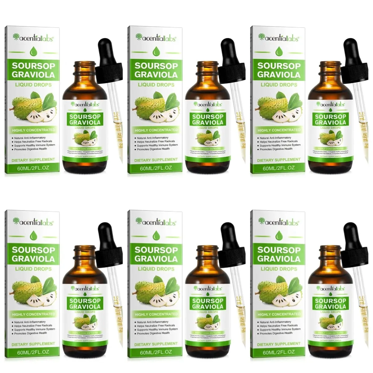 Acentiallabs Hot Sale 60ml Soursop Bitter Liquid Drops Dietary Supplements 100% Pure Organic Soursop Graviola Extract for Adlut — image 10