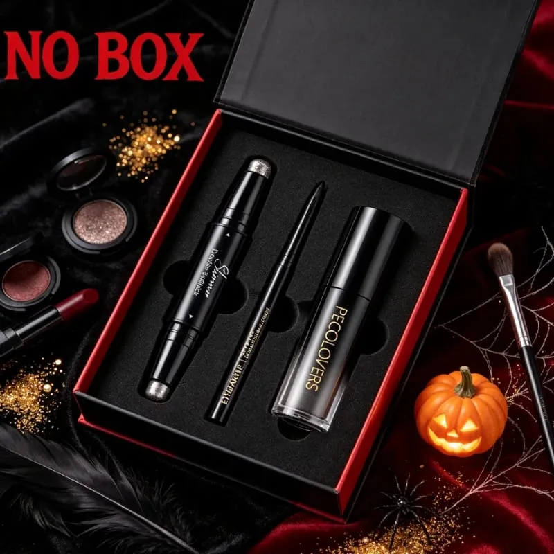 Set Rias Wajah Seri Hitam 3 Buah/SET Lipstik Tahan Air Matte Pena Eyeliner Eyeliner Hitam Tahan Air Sempurna untuk Halloween