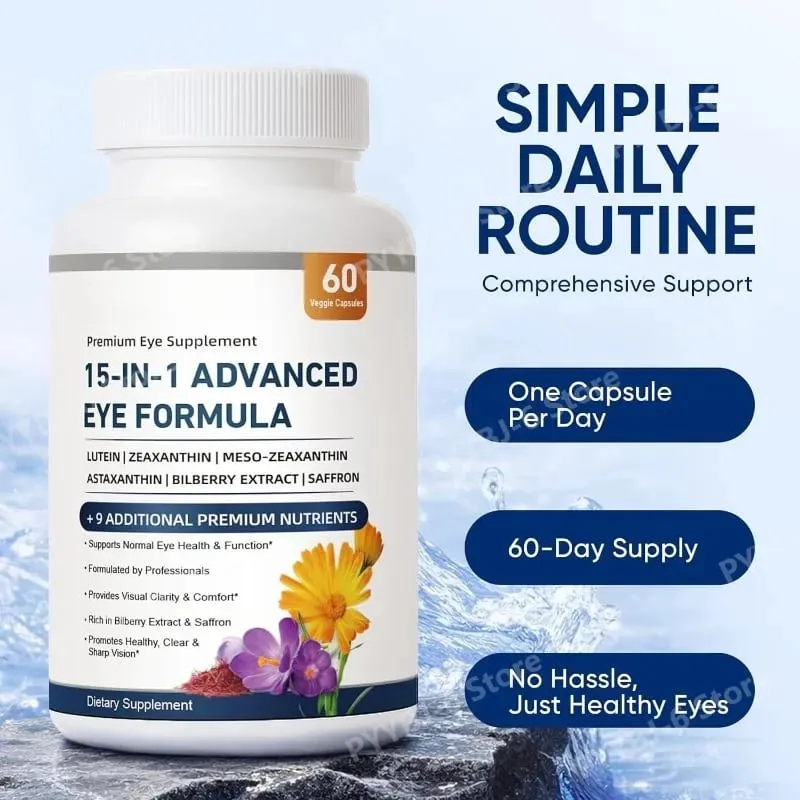 Formula Mata Lanjutan 15 dalam 1 Lutein Zeaxanthin Ekstrak Bilberi Vitamin C & E Menyokong Kesihatan Mata 60 Kapsul Sayuran untuk dewasa — image 5