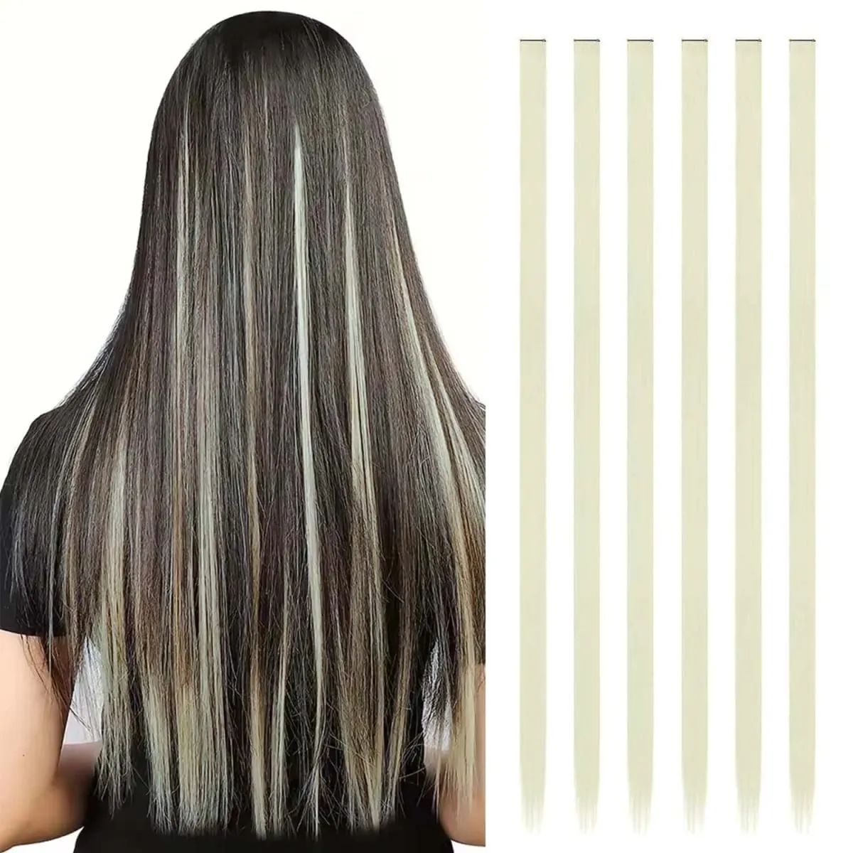 6 Pcs Clip Extensions Synthetic 24 Inch Colored Hair Extensions Party Highlights Long Straight Hairpieces for Women Kids Girl — image 10