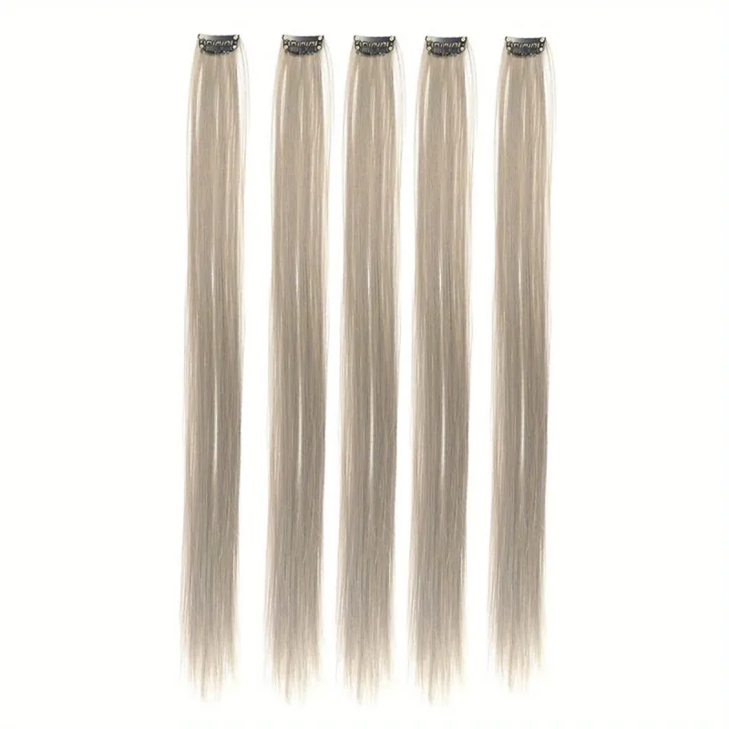 5pcs/set Colorful Clip In Synthetic Hair Extension Rainbow Long Straight Hairpieces For Women Girl Kids Y2K Style Daily Party