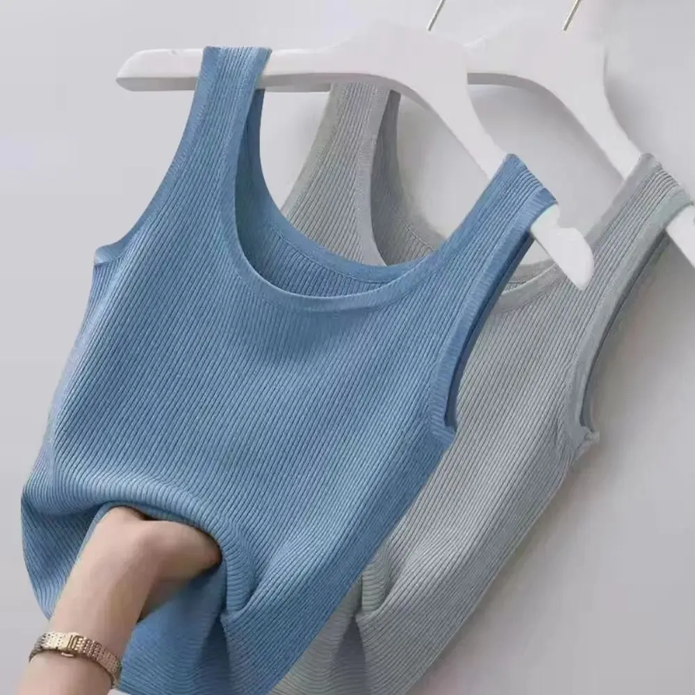 2024 Polyester Sexy košilka bez rukávů Základní top Jednobarevné Letní Košilka Streetwear Trička Tričko Jarní Pletené Tílko Dámské — image 8