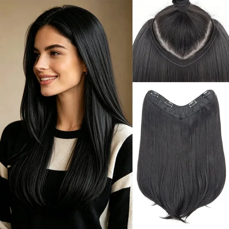 24Inch Synthetic Invisible Hair Extensions for Women Micro-Roll V-Shaped Design 4 Clips Enhance Hair Volume