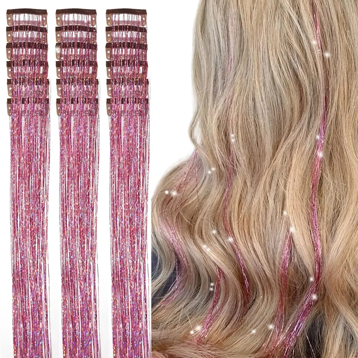 20 นิ้ว Glitter Tinsel Hair Extensions พร้อมคลิป 6 ชิ้น/เซ็ตสังเคราะห์คลิปใน Sparkle Fairy อุปกรณ์เสริมผมสำหรับเด็กผู้หญิง — image 11