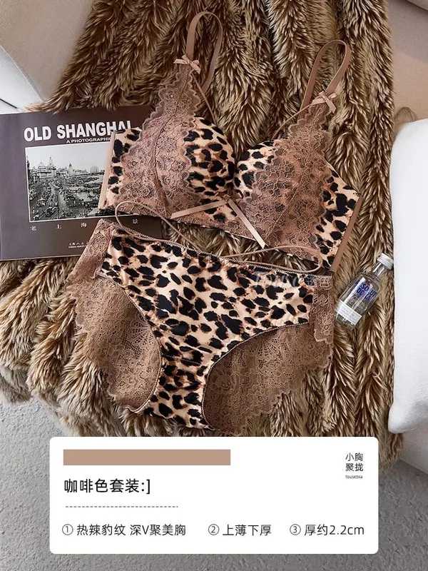 Women Leopard Lace Lingerie Set 32‑38AB Wireless Push‑Up Bra Side Breast Support Anti‑Sag Sexy Pure Desire Underwear — image 10