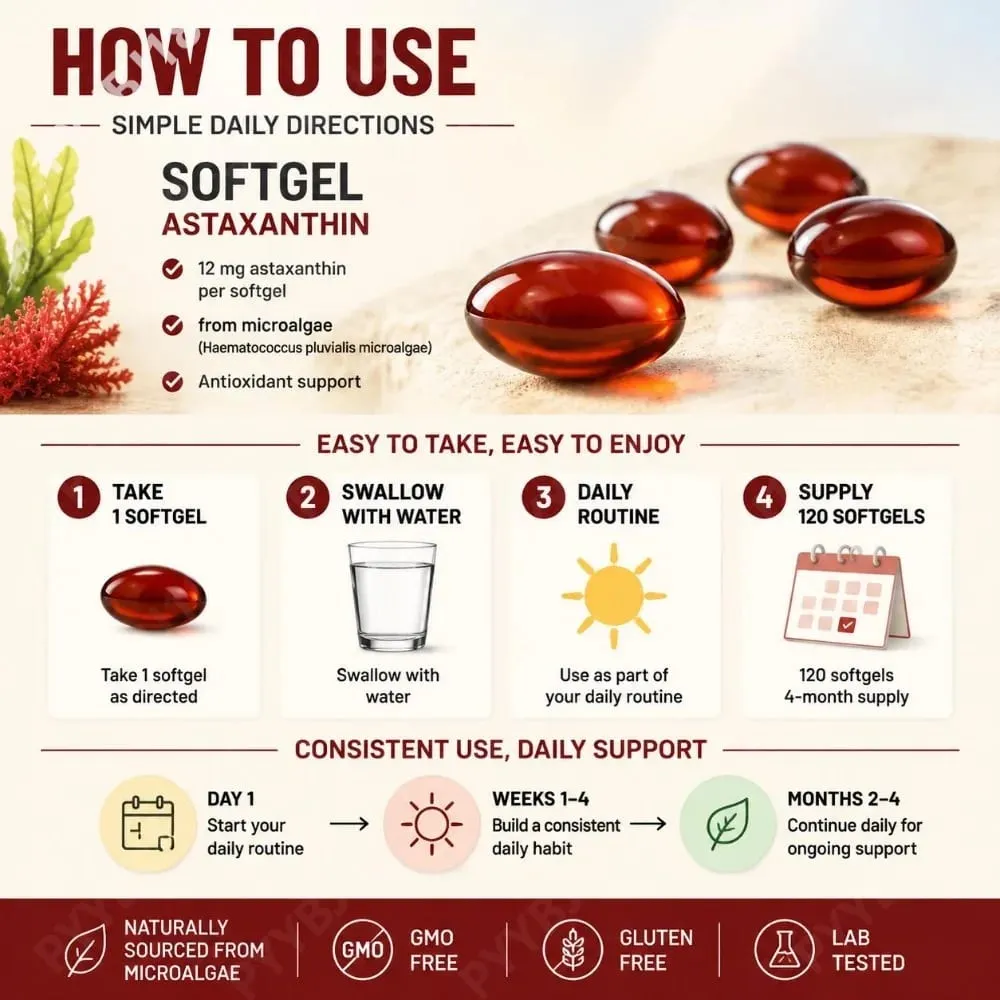 Astaxanthin 12mg měkké gely z mikrořas Triple Strength Antioxidant Supplement Cellular Wellness & Everyday Balance 120 Count — image 5