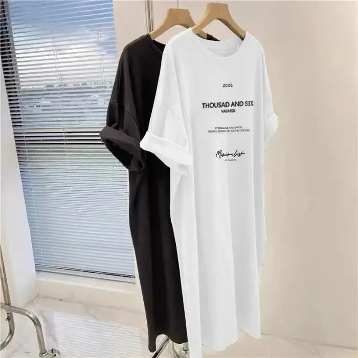 Abiti a maniche corte Abito estivo da donna taglie forti Abito t-shirt di media lunghezza Abito lungo casual al ginocchio — image 5