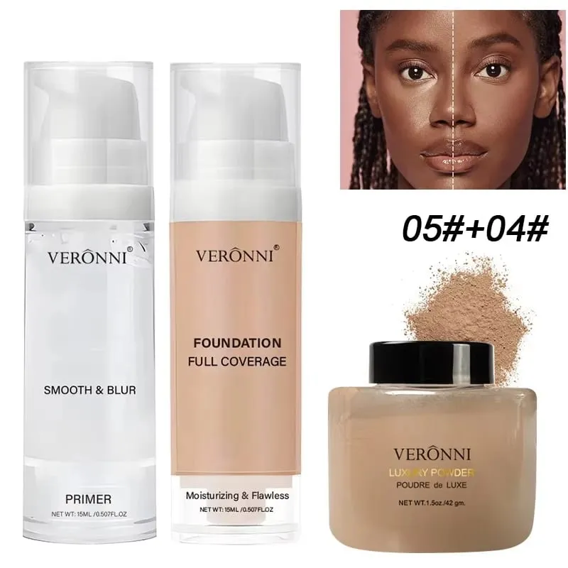 3-teiliges Gesichts-Make-up-Set für Anfänger, mattes Foundation-Make-up, feuchtigkeitsspendende Grundierung, Ölkontrolle, loser Puder, vollständig abdeckender Gesichts-Concealer — image 8