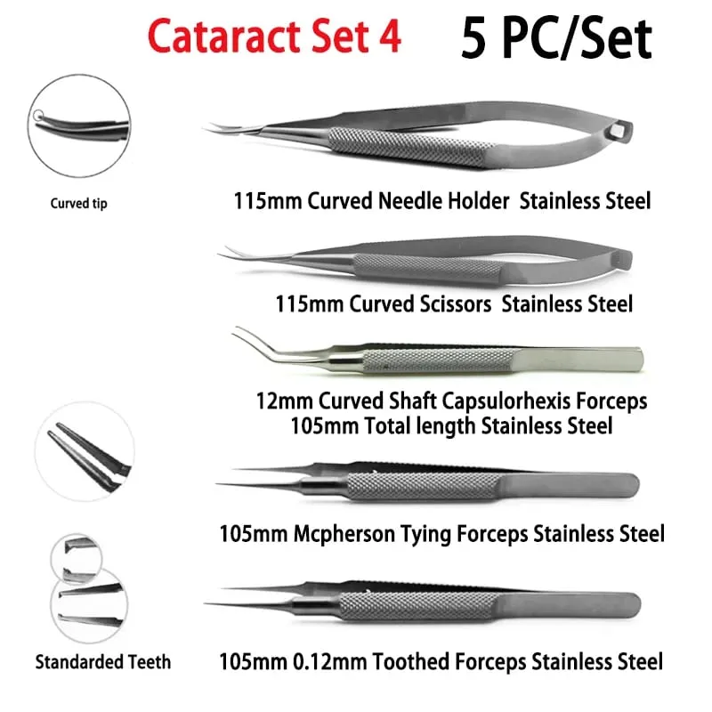 Ensemble de cataracte à usage Non médical, pincettes porte-aiguilles 4 pièces/ensemble outils de réparation ménagers Hi Eye
