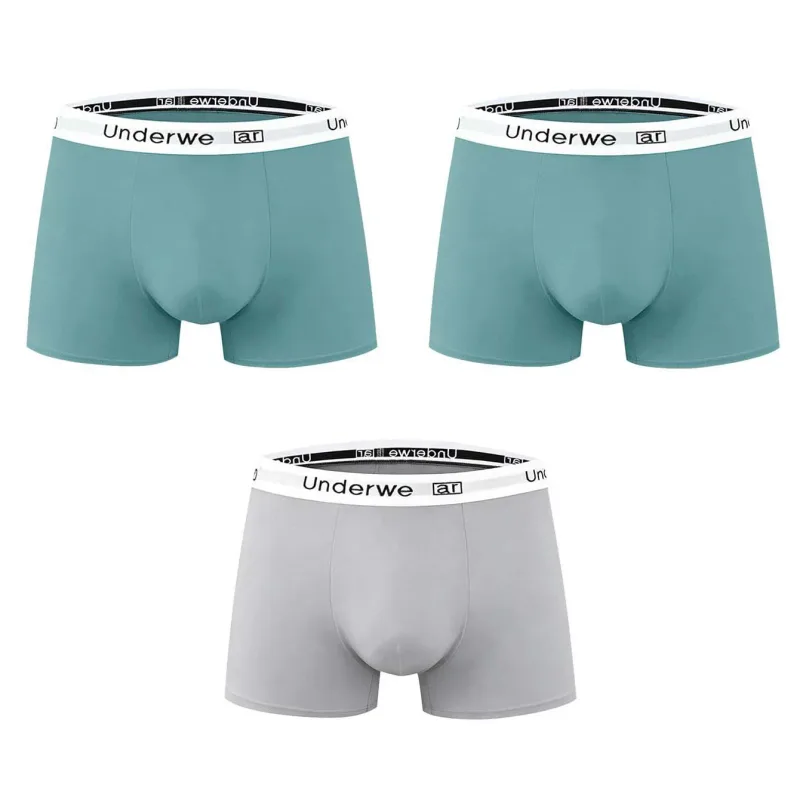 Celana Pendek Boxer Motif Pinggang Tengah Pria 3 Buah Celana Dalam Kasual Sederhana Warna Solid Celana Dalam Nyaman Sejuk L-2XL