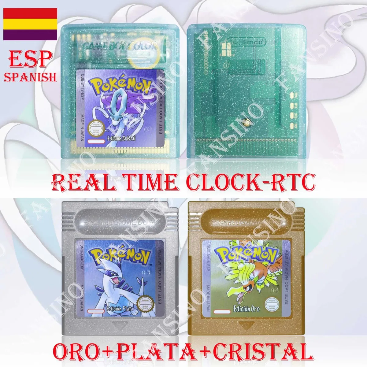 GB/GBC Echtzeituhr Pokemon Crystal/Gold/Silver Version Videospielkassette mit Batterie USA/NOE/FRA/ESP/ITA Version — image 4