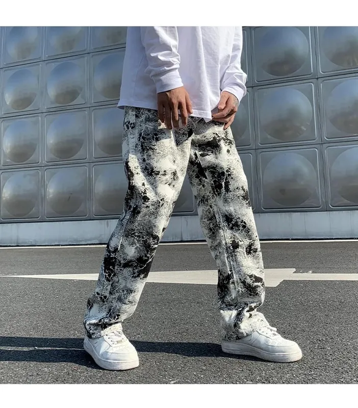 Jean imprimé unisexe, taille élastique, pantalon de nettoyage, mode pour hommes, Style coréen, pantalon ample Hip Hop, printemps 2025