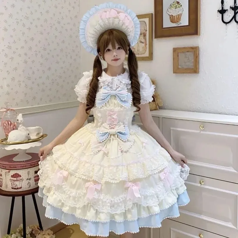 Robe à bretelles Lolita Jks Y2K pour femmes, couleur unie, à volants, nœud en dentelle, Patchwork, princesse Kawaii, robe de bal, longueur aux genoux, fête élégante — image 5