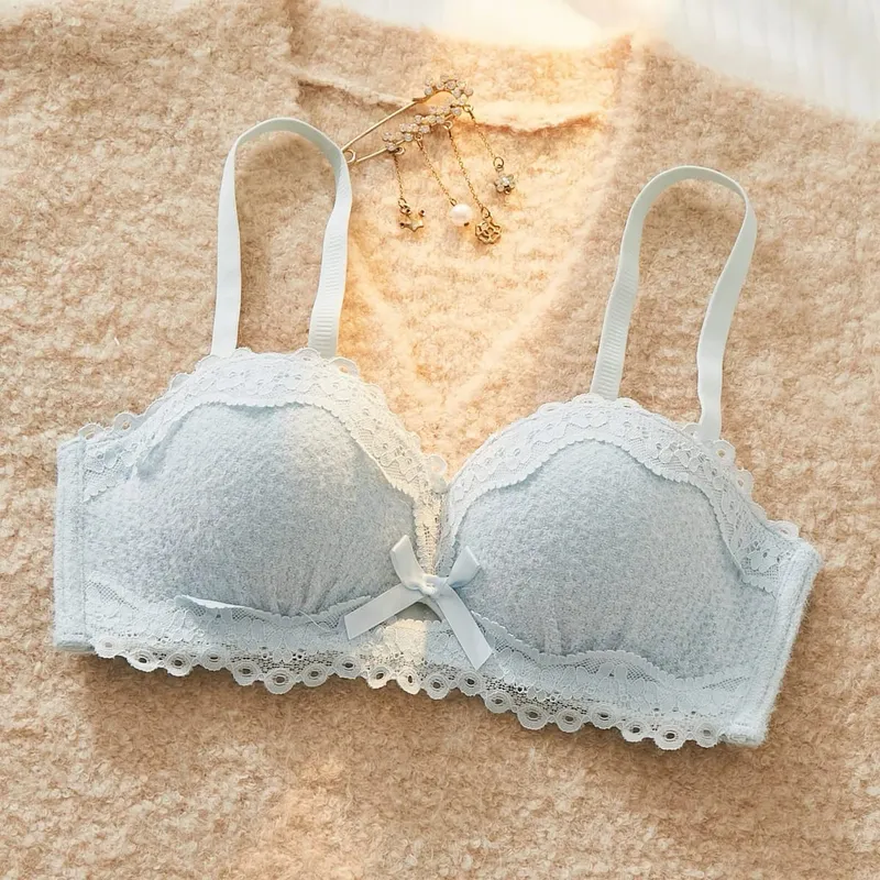 Conjunto de lencería Sexy de encaje, Push Up, acolchado grueso, pecho pequeño, mejora la forma, sujetador de media copa, ropa interior íntima breve oculta — image 14
