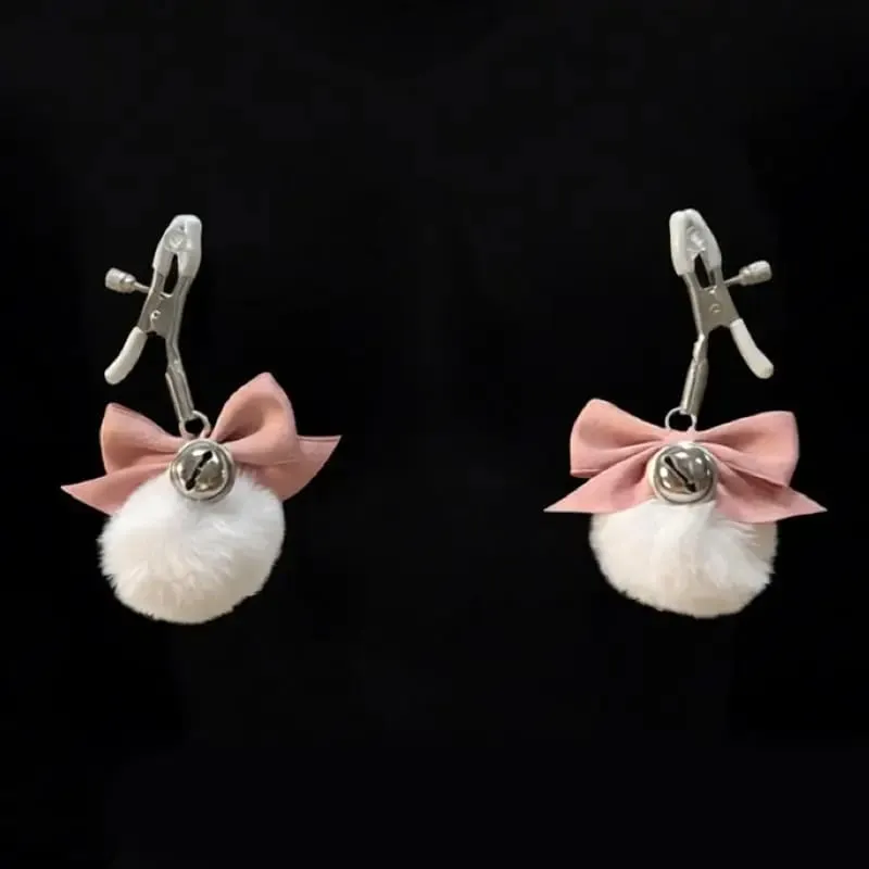 Flauschige Schleife Nippelklammern Glöckchenkragen Körperkette Rosa Brustfesseln BDSM Sexspielzeug für Erwachsene für Frauen — image 5