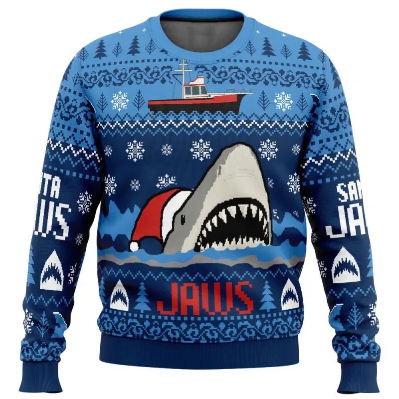 Babbo Natale Jaws Jaws Girocollo Brutta Felpa Natalizia Morbida Comoda Elegante Vestibilità Comoda Taglie Forti Manica Lunga Autunno Inverno