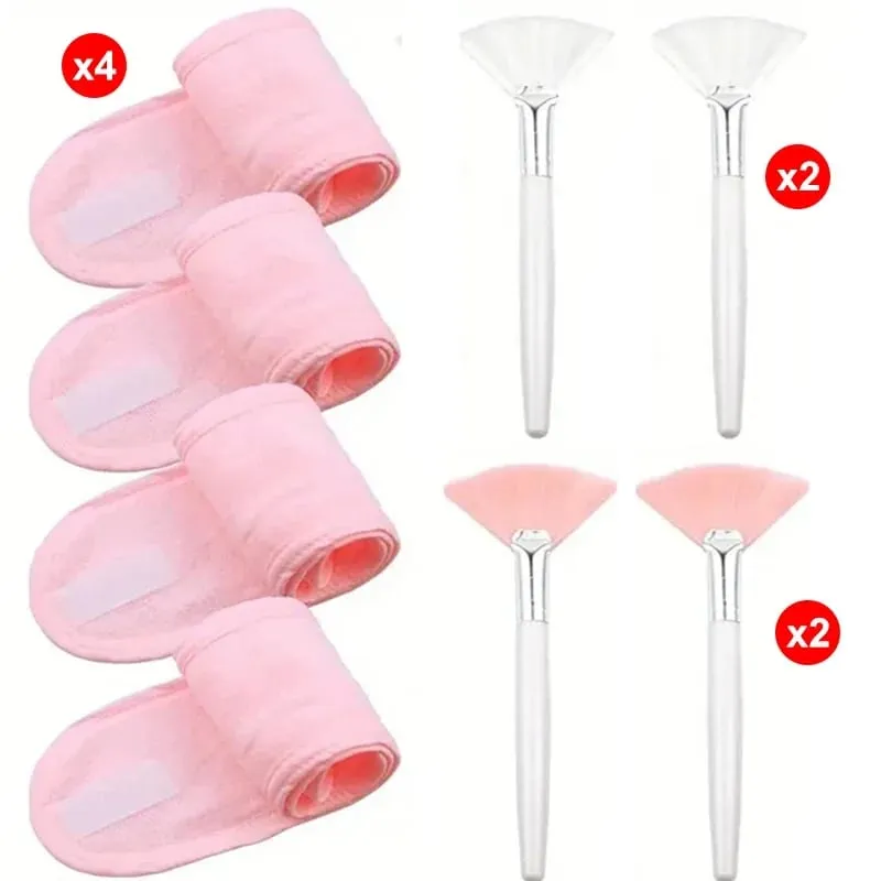 8 teile/satz Gesichts Pinsel Fan Make-Up Pinsel Weiche Tragbare Maske Brushe Spa Stirnband Dehnbare Haar Wrap Hautpflege Make-Up-Tools — image 8