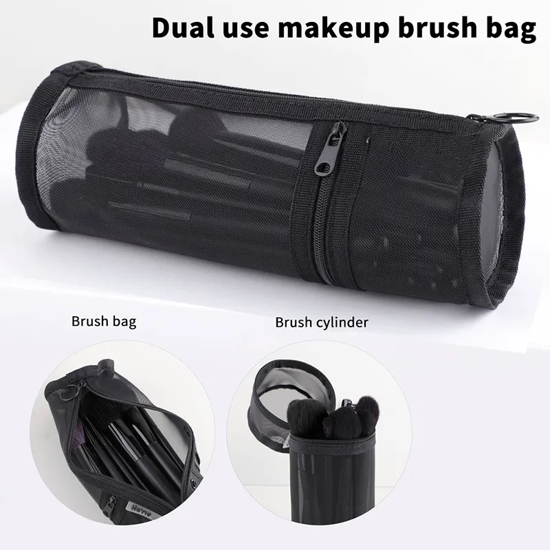【M】Mesh Dual-use Makeup Brushes Holder Travel Cosmetic Bag Organizer Brushes Pens Tube Container Stand-up Pouch Cosmetic Tool — image 2