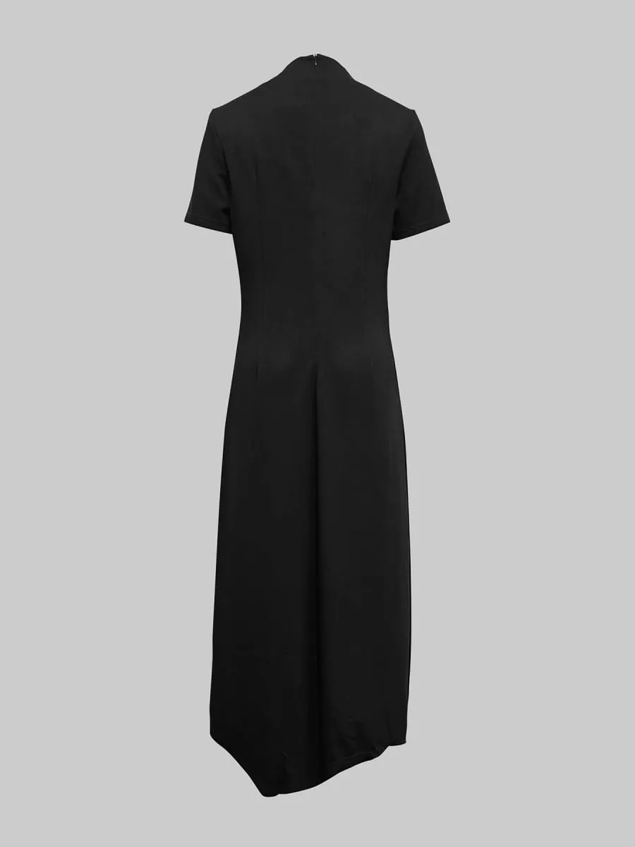 Modigirl Wedding Black Dresses for Women Gold Button Clothes Asymmetrical 2025 Summer Woman Short Sleeves Party Maxi Dresses — image 5