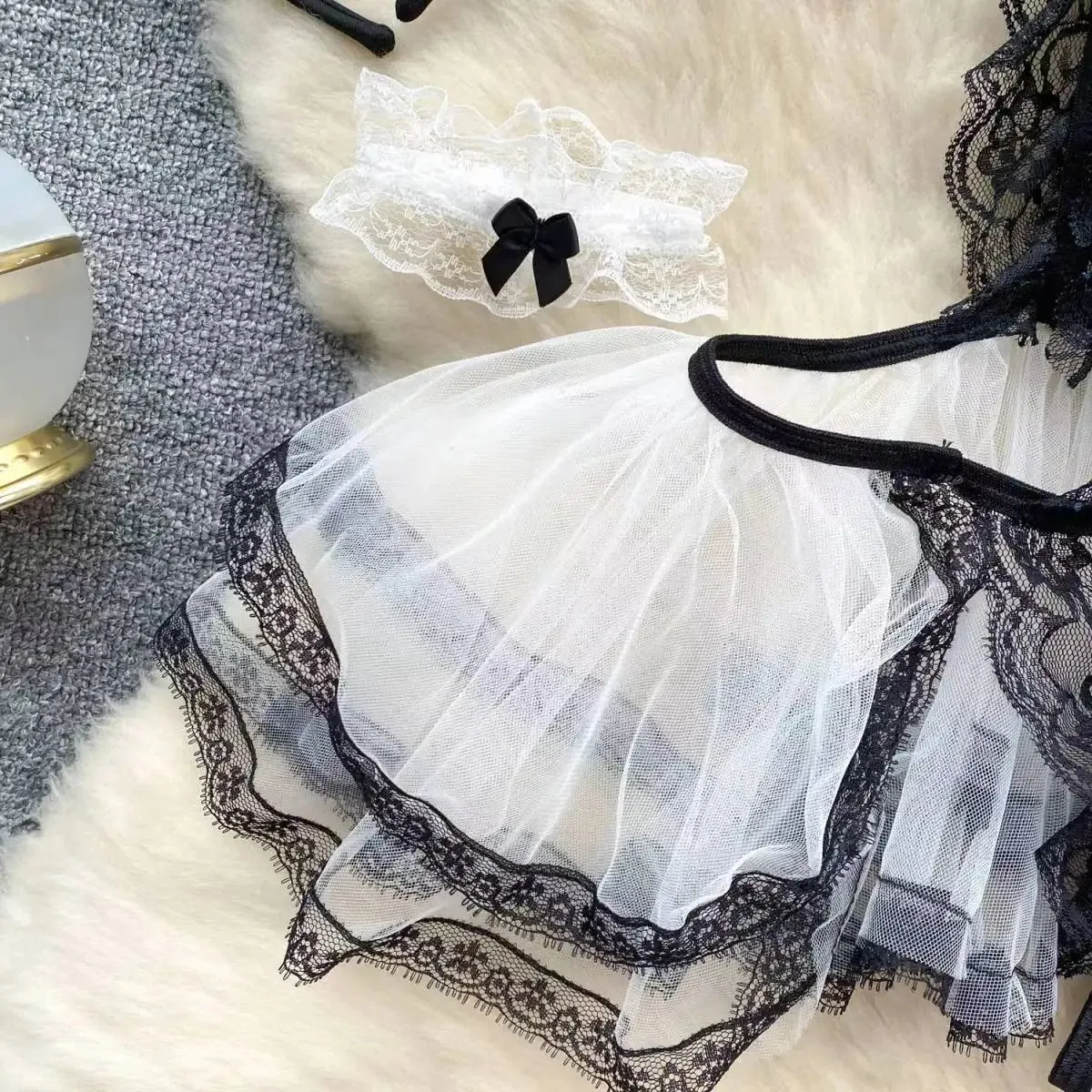 Lolita – body à bretelles avec lacets croisés, combishort ajouré en Patchwork, Double couche en maille transparente, pyjama doux pour femmes, Lingerie Sexy