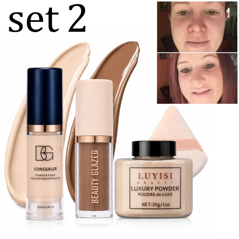 4 pezzi/set: kit per modellare e fissare il viso in polvere sciolta per contorno correttore e sbuffo, controllo dell'olio con effetto opaco a lunga durata impermeabile.