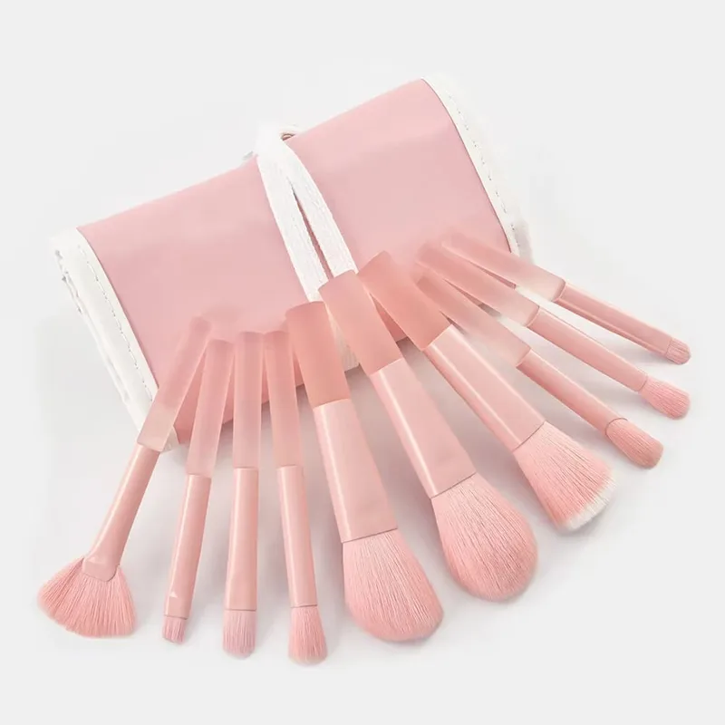 10 Chiếc Màu Hồng Bộ Cọ Trang Điểm Dành Cho Người Mới Bắt Đầu Mini Di Động Kem Nền Phấn Mắt Với Pha Lê Tay Cầm Bao Gồm Túi Đựng Cọ — image 16