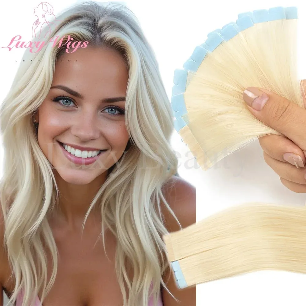 In evidenza Mini nastro marrone nelle estensioni dei capelli umani Mini nastro invisibile senza cuciture su doppio lato biondo nero naturale nei capelli 10 pezzi — image 11