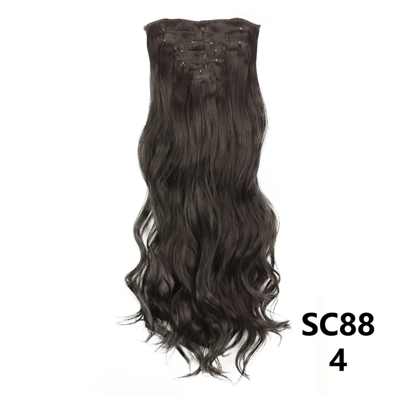 Sintetik Lurus Panjang 16 Klip Dalam Sambungan Rambut 7 Keping/Set Serat Suhu Tinggi Potongan Rambut Berambut Perang Hitam Coklat Untuk Wanita — image 25