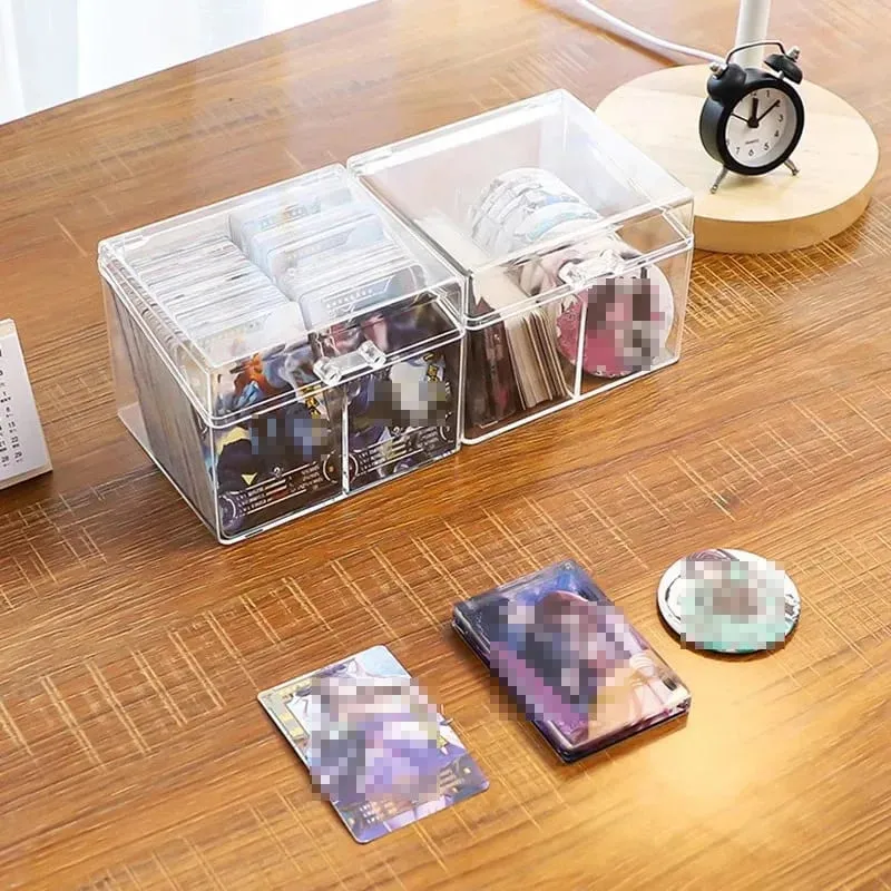 Clear Acrylic Card Organizer - Holds 400 Cards Dual Compartment Display Box for Postcards & Game Cards — image 6