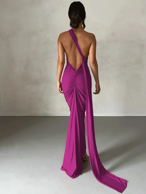 Hugcitar Nastavitelné poutko na šátek na jednom rameni Ruched Sexy Maxi Šaty Dámské Elegantní Y2K Streetwear Festival Outfit — image 17