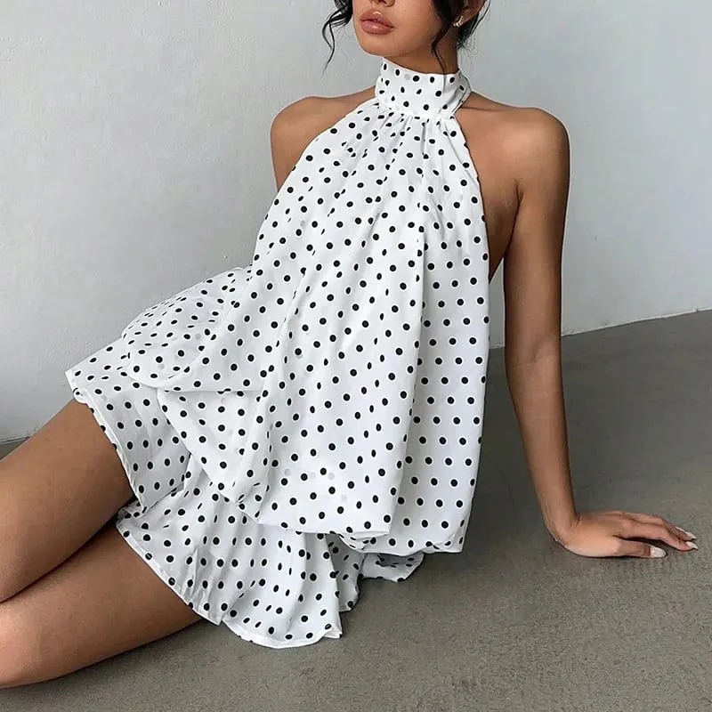 Abito allacciato in tinta unita stile francese Abito da donna senza maniche con spalle scoperte Mini abito a linea Spicy Girl Beach Vacation — image 3