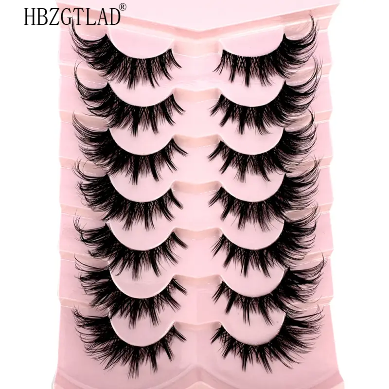 7/8 Paar Katzenaugen-Wimpern, Manga-Wimpern, 3D-Wimpern mit klarem Band, natürlich, halbe Wimpern, verlängerte Nerz-Wimpern, flauschige Wimpern