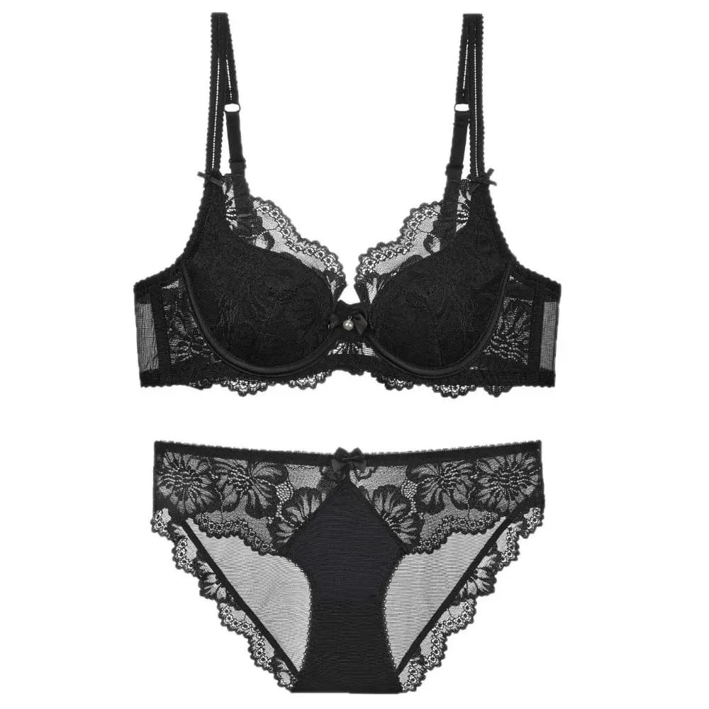 Conjunto de sutiã de renda fina de verão para mulheres push up reunir controle de gordura lateral anti flacidez sexy lingerie macia kit — image 7