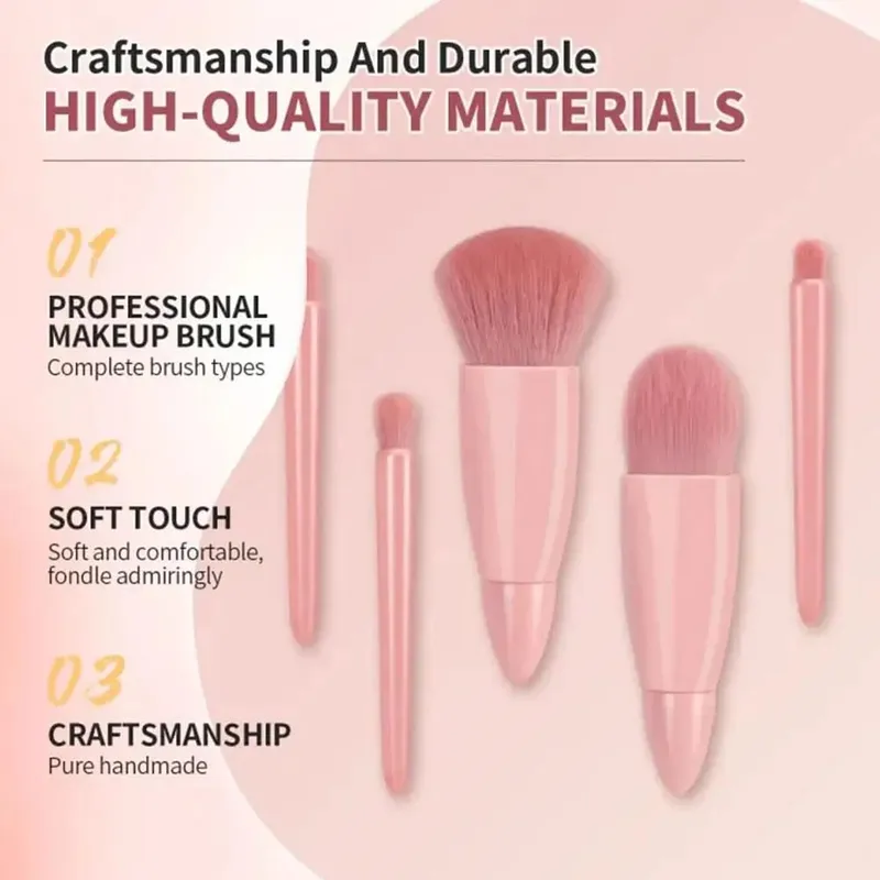 Βούρτσες Small Complete Function Cosmetic Brushes Kit with Case and Mirror 5 τμχ Σετ πινέλα μακιγιάζ μεγέθους ταξιδιού Mini makeup — image 5