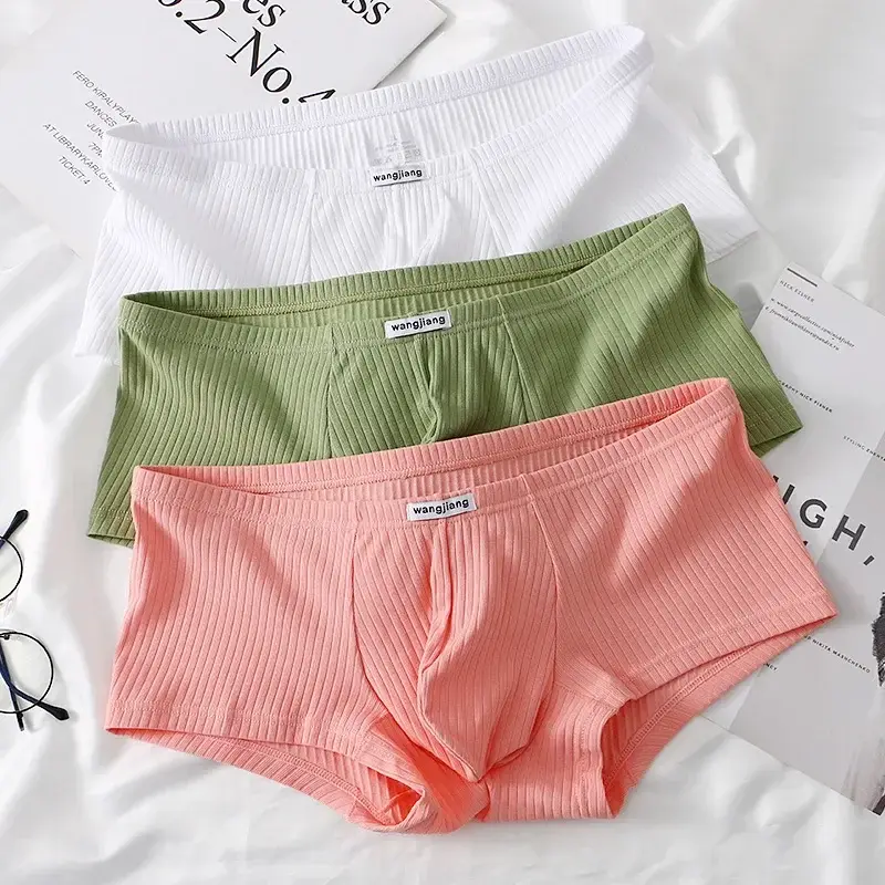1PCS/3PCS/9PCS Men Boxer Shorts Low-rise Solid Color Ribbed Panties Underpants — image 7
