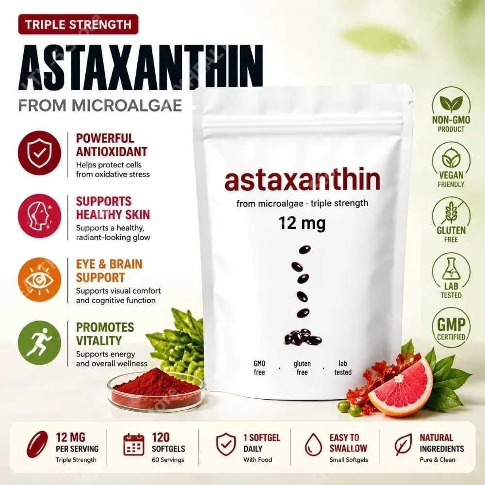 Astaxanthin 12 mg Kapseln – tägliche antioxidative Unterstützung, gentechnikfrei, glutenfrei, sojafrei, 120 Kapseln für Erwachsene — image 1