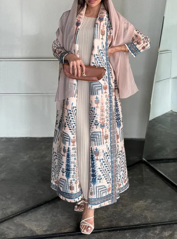 Frauen Falten Miyake Plissee Abaya Langarm Druck Faltbare Kragen Robe Strickjacke Mantel Neue Winter Mode Original Design 2026 — image 3