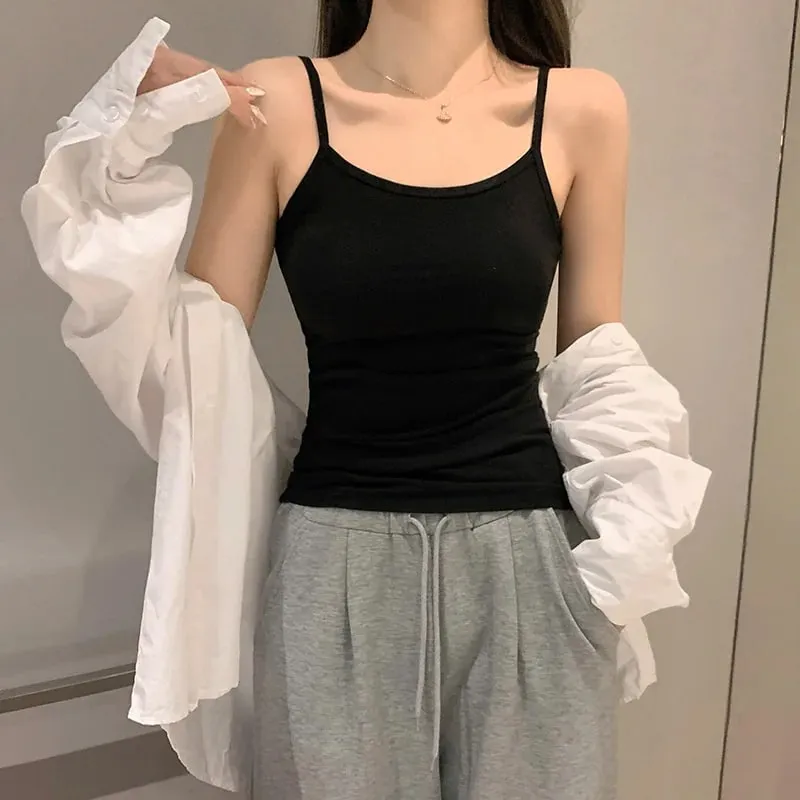 簡約純色女用背心柔軟棉質吊帶背心無袖基本背心 T 卹性感吊帶背心女裝服裝 — image 4