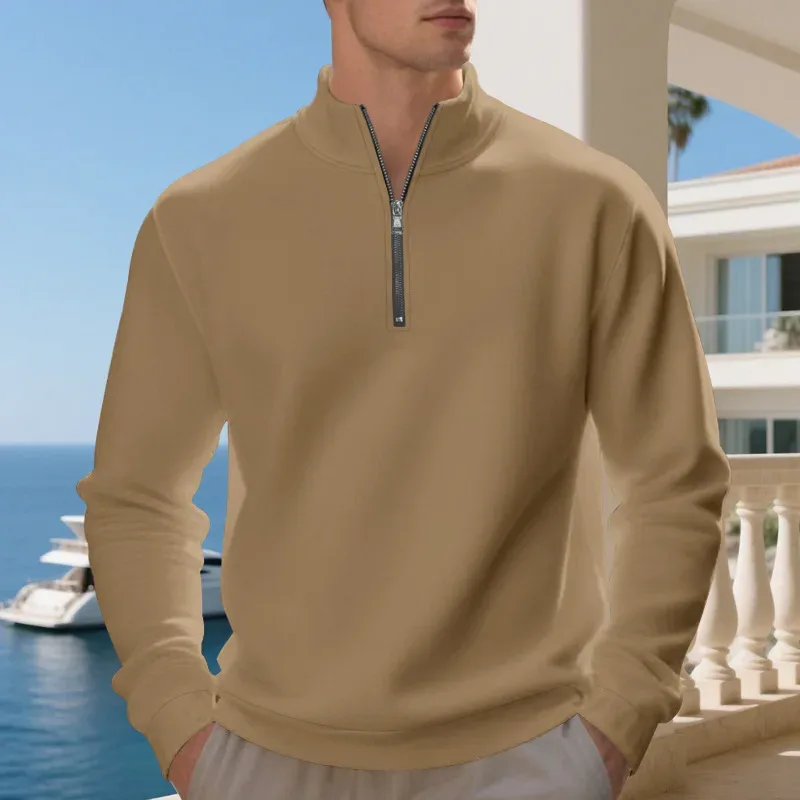 2026 New Fleece Lined Half Zip Sweatshirt for Men, Autumn Winter Solid Color Plus Size Casual Pullover Hoodie Daily Leisure Wear — image 36