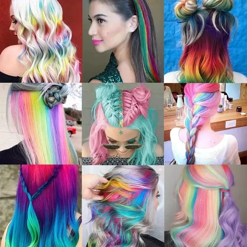 2026 สี Highlight Hair Extensions 22 นิ้วสายรุ้งสังเคราะห์ยาวตรง Hairpieces สีม่วงสีชมพูสีฟ้าสำหรับหญิงสาวเด็ก — image 6