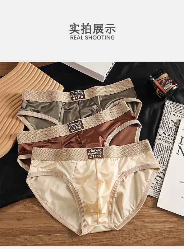 3PCS/Pack Luxury Satin-like Sexy Men's Briefs Smooth Cool Ice Silk Quick-dry Panties 3D Mesh Breathable Crotch Man Undrewear — image 14
