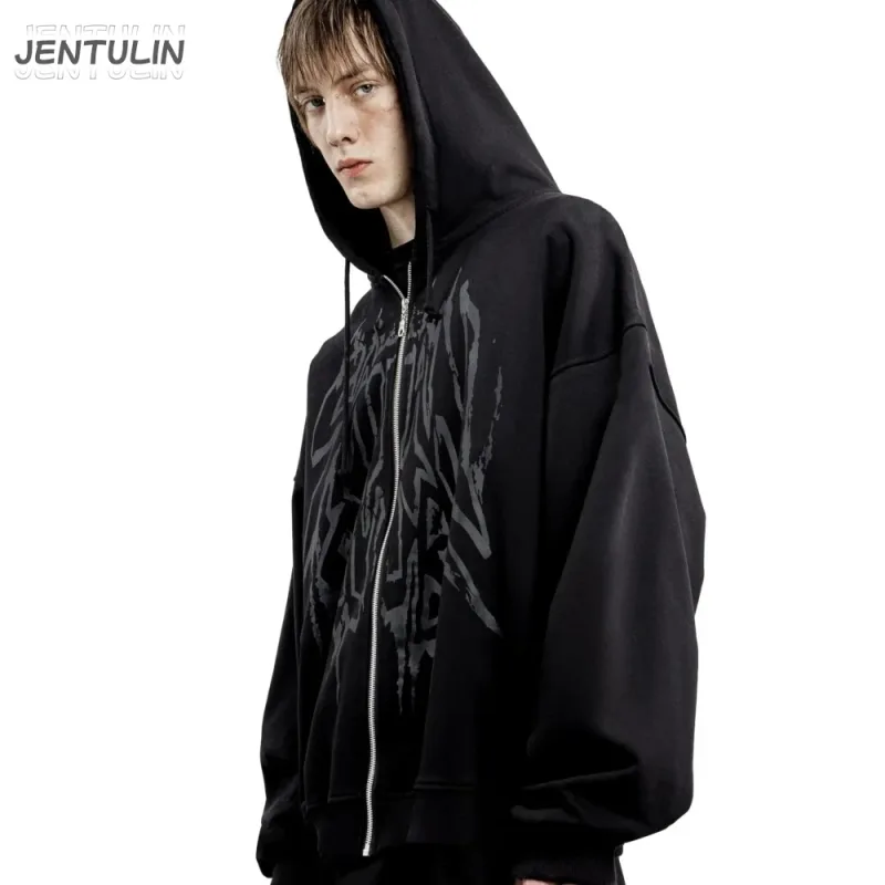 Y2K Retro Hoodie Men's Satan Club Print STNCLB Zip Pullover Sweatshirts High Street Hip Hop Streetwear Oversized Clothing Jacket — image 10