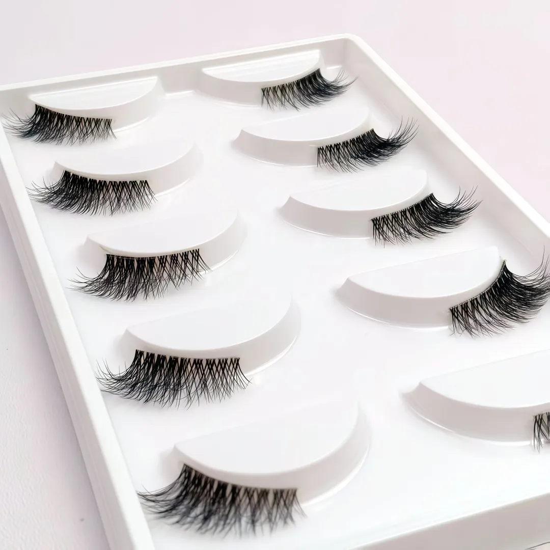Umělé řasy Fox Eye & Cat Half Falešné řasy 5 párů Natural C/D Curl Transparent Band Lashes Měkký balíček řas pro začátečníky pro Stunn — image 5